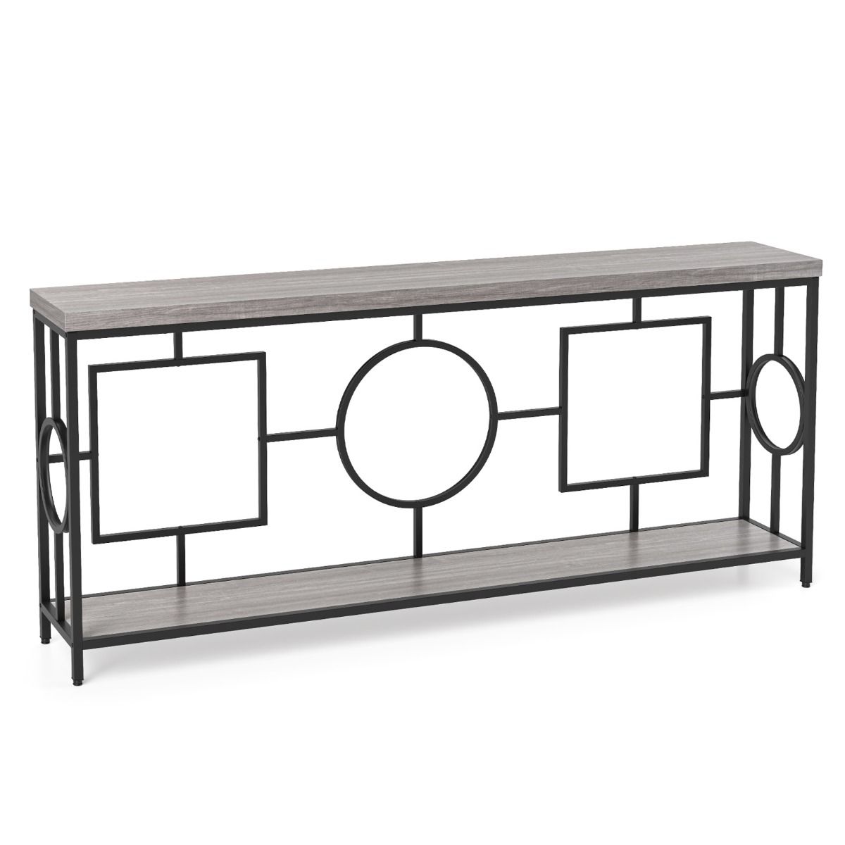 Table console Coast 180x30x80 cm Rustic Brown/Black - 2 niveaux, étroite, structure métallique solide