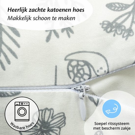 Ella Voedingskussen met hoes van 100% katoen - Zwangerschapskussen - Inclusief afneembare en wasbare hoes - Wit met plantjes