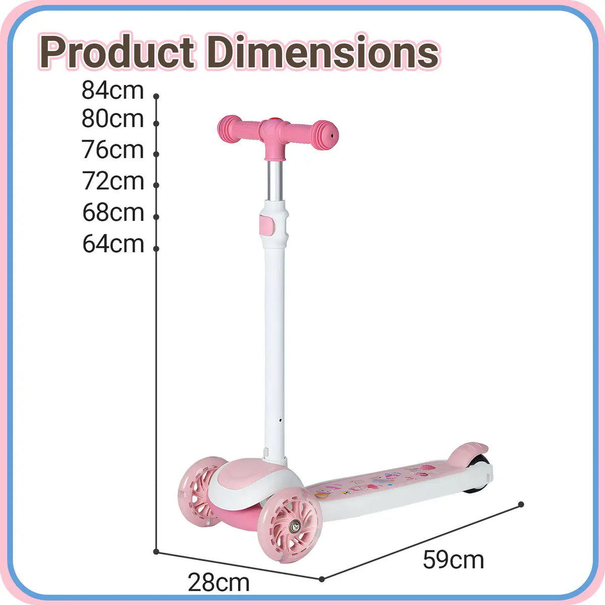 Trottinette Neuleb avec roues lumineuses - Plateforme extra-large - Rose