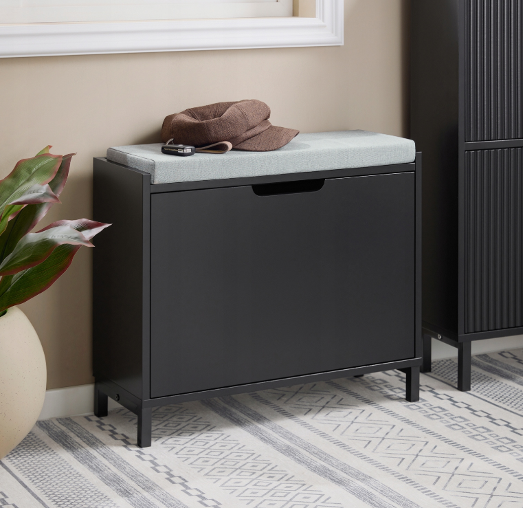 SoBuy Meuble à chaussures - Porte pliante avec 2 étagères réglables - Capacité de 113 kg - 60 x 24 x 52 cm - Noir