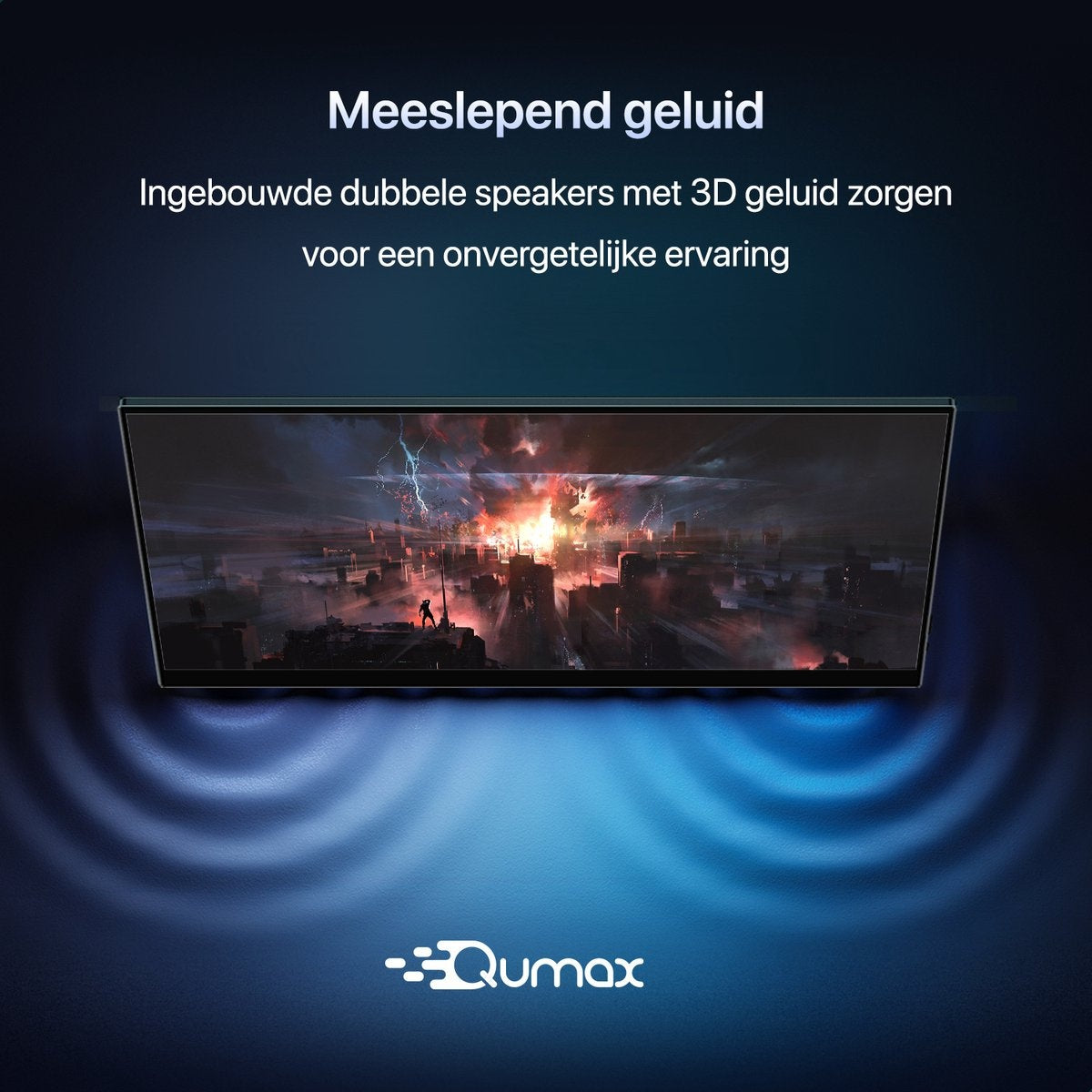 Qumax Portable Monitor - Moniteur portable 15,6 pouces - Full HD - HDMI & USB-C - Inclut une housse et un support - Multifonctionnel - Haut-parleurs intégrés