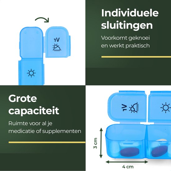 Boîte à pilules Gandria 7 jours - Boîte à pilules amovible - Boîte à médicaments avec 21 compartiments - Boîte à médicaments avec fermeture solide - 3 compartiments par jour