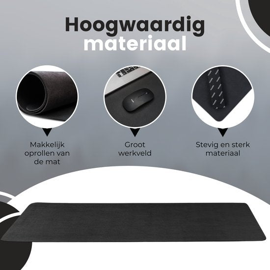 Tapis de bureau professionnel en cuir synthétique WURK - Tapis de souris - Accessoires de bureau - Tapis de souris XXL- Inclut un clip de câble - 90x45 - Noir