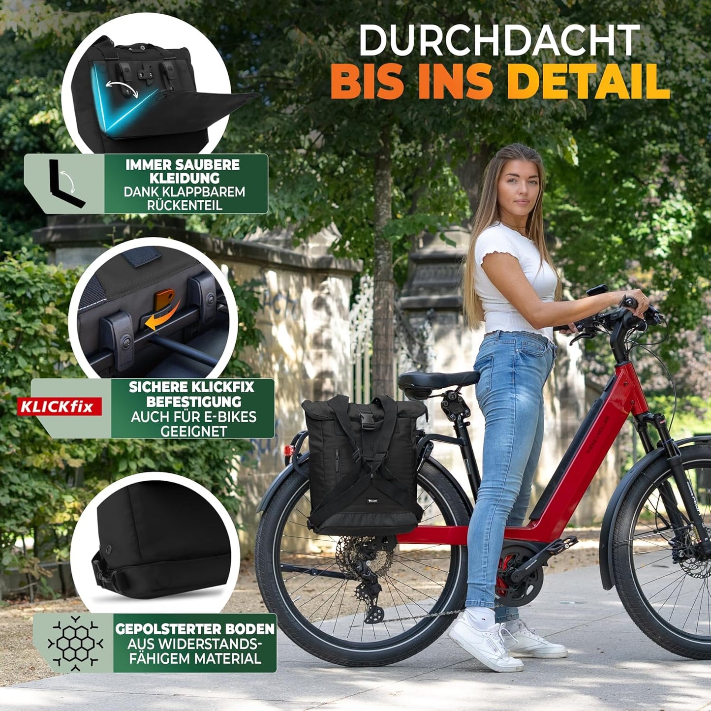 Sac à dos et sacoche de vélo Mivelo pour porte-bagages - 22 litres - Polyester hydrofuge - Fixation KLICKfix - Noir