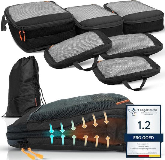 Cubes d'emballage avec compression pour la valise et le sac à dos, sac d'emballage inclus, Midnight Escape - Noir
