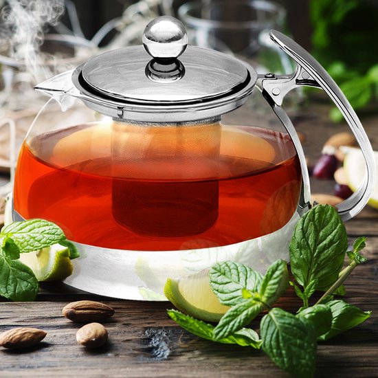 Théière en verre Monzana - avec filtre et infuseur en acier inoxydable 9 tasses - 1,2 litre