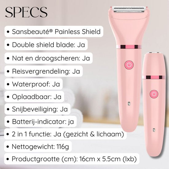 Rasoir féminin 2-en-1 + tête de rasage supplémentaire - Visage - Aisselles - Jambes - Maillot - Rasoir féminin - Epilateur électrique - Epilation visage femmes - Tondeuse femmes - Ladyshaves Bikini - Rechargeable par USB