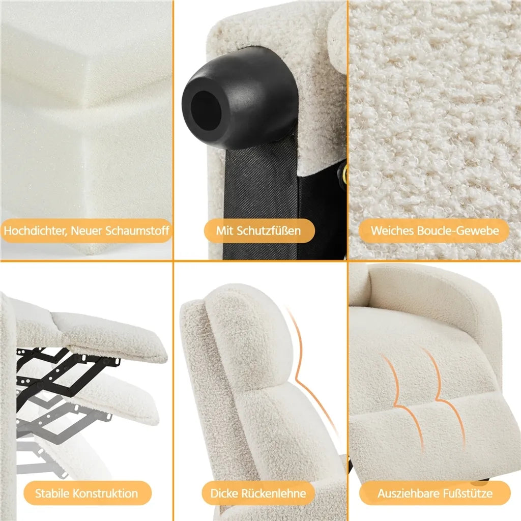 Fauteuil de détente Yaheetech - Dossier réglable - Repose-pieds - Bouclé - Crème