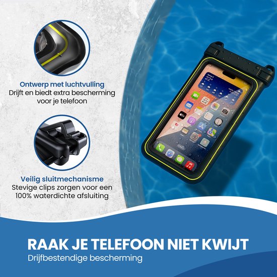 TTD® Waterproof Phone Case Floating - 2 Pieces - Stays on Water Floating - With Adjustable Carrying Cord - Touchscreen, Camera and Face ID Remain Usable - Double Clip Closure - Suit pour les téléphones jusqu'à 6.8 Inch