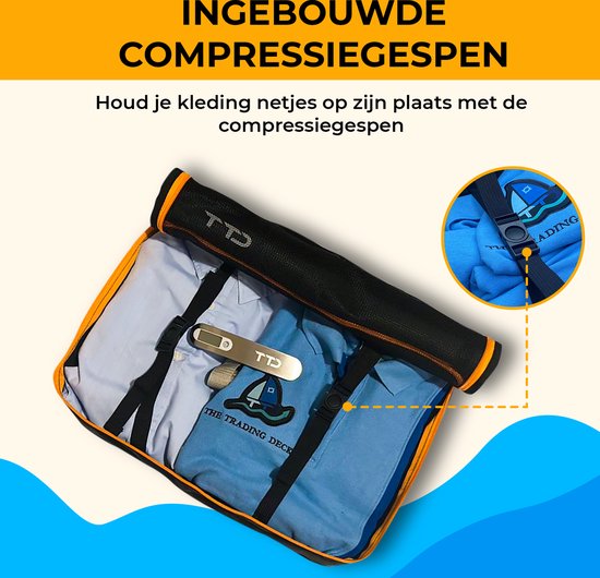 TTD® Premium Packing Blocks Compression Set of 8 Pieces - Packing Blocks Backpack - Up to 105L Capacity - Strong Nylon - Suitcase Organiser Set - Luggage Organiser - Backpack Organiser - Compression Block - Toiletry Bag - Black & Orange