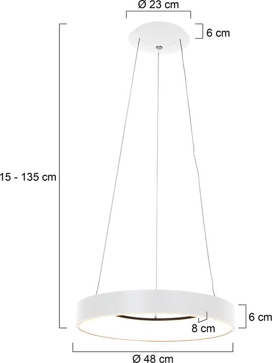 Suspension Ringlede 2695W blanche, ronde, 48 cm, hauteur réglable électriquement, en plastique et métal, Steinhauer Modern