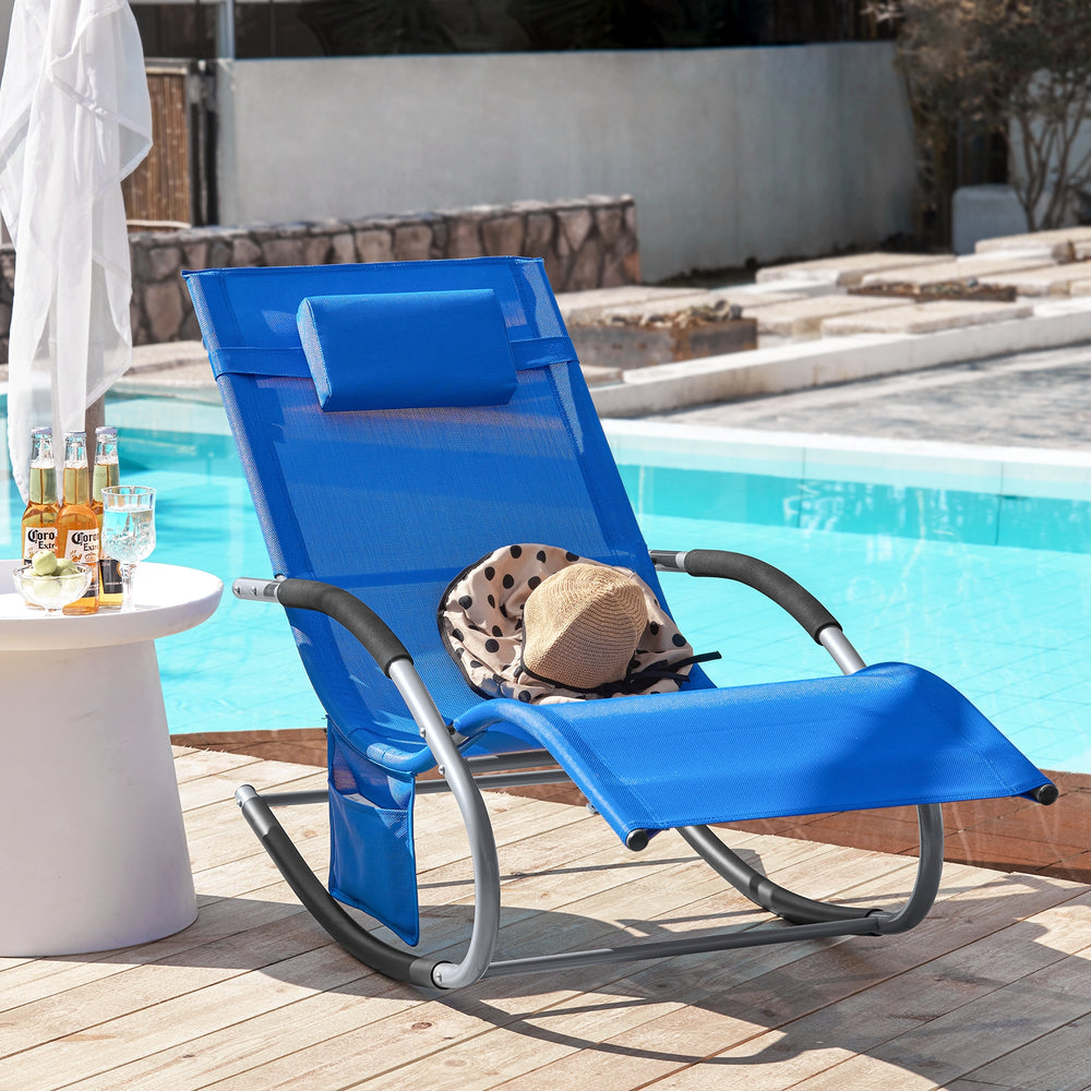 SoBuy Chaise longue OGS28-KB - Avec pieds à bascule et coussin de tête - 150 x 63 x 83 cm - Bleu