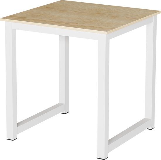 Table carrée - VDD – 75 x 75 cm – Plateau MDF brun clair – Structure métal blanc