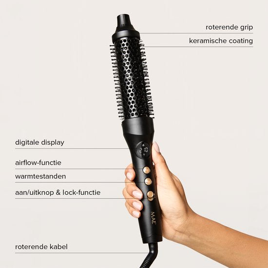 Brosse thermique MAE® - Brosse chauffante en céramique - Brosse sèche-cheveux - Technologie de flux d'air et plasma - Anti-frisottis - Brosse à boucles - Tous types de cheveux