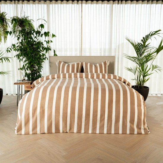 Kayori Dasshu Housse de couette Satin de coton - 140x200-220 + 1 taie d'oreiller - Simple - Taupe