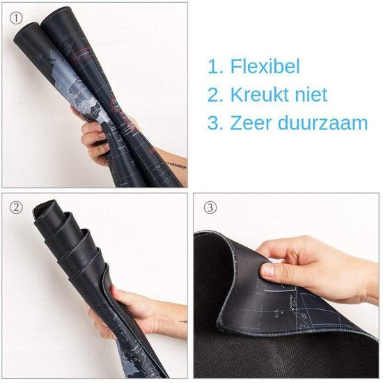 Tapis de bureau professionnel avec carte du monde | Tapis de souris XXL | Tapis de jeu | Tapis de bureau | Antidérapant | Noir - 70x30