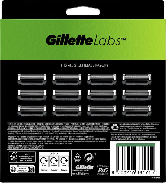 Lames de rasoir Gillette Labs pour hommes - par les créateurs de Gillette Fusion - 12 pièces