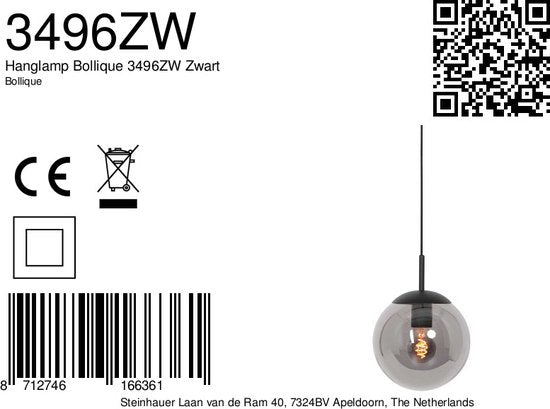 Steinhauer - lampe suspendue - Bollique - noir - verre métal - Ø 20cm - E27 - 3496ZW