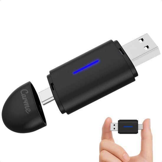 CarMe Mini 2-in-1 CarPlay Dongle - USB-A & USB-C - Wireless CarPlay & Android Auto - Android Auto Dongle - Noir