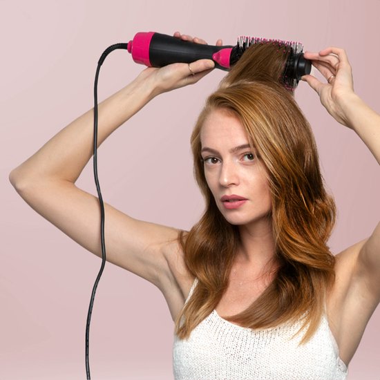Auronic 3-in-1 Brosse sèche-cheveux pour plus de volume, de style et de boucles - Airstyler - Brosse à boucler - Brosse magique en céramique - 1000W - Ø 45 mm - Noir/Rose