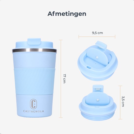 Castagnola Thermos Cup - Coffee Mug To Go - Travel Mug for Coffee and Tea - Tea Mug - 380 ML - stainless steel - Light Blue