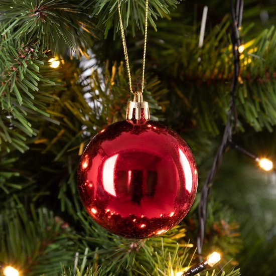 Boules de sapin de Noël 24pcs - Ø6cm Matt Shiny Shimmering - Plastique Rouge