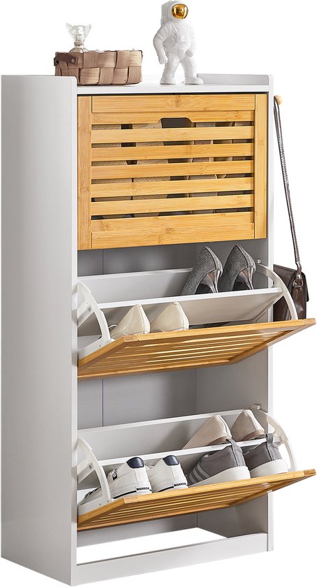 SoBuy FSR108-WN Banc de rangement - Meuble à chaussures en bois avec 3 étagères