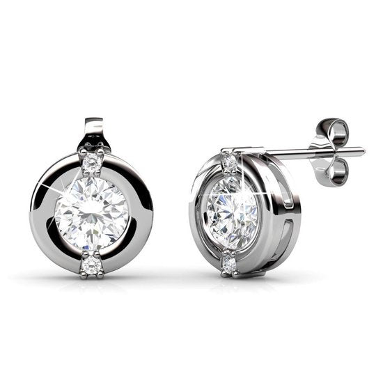 Yolora Boucles d'oreilles pour dames avec cristaux ronds Kalpa Camaka - couleur argent - plaqué or blanc 18K - Cadeau de fête des mères