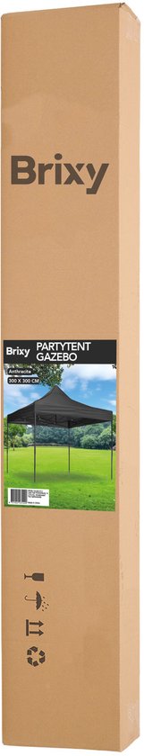 Brixy Party Tent - pliable - facile à monter - 3x3m - étanche - pavillon - sac de transport inclus - noir