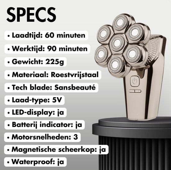Rasoir électrique 6-en-1 - Sansbeauté - Têtes 7D – Étanche – Écran LED – Accessoires complets – 90 min autonomie