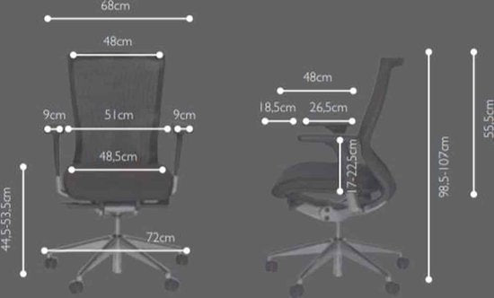 Chaise de bureau - 105, piètement chromé, assise et dossier en cuir noir/noir, accoudoirs.