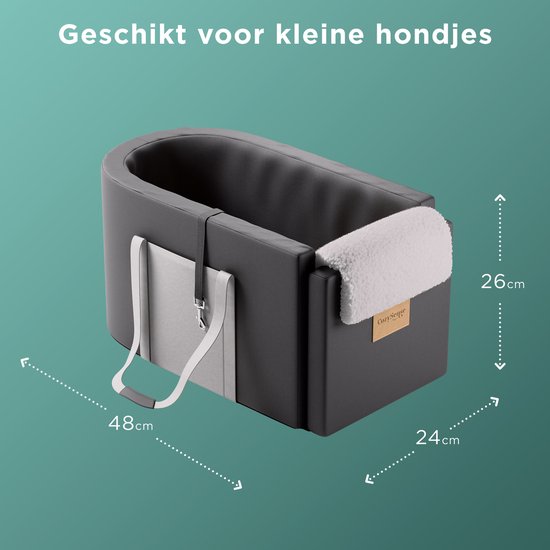 CozySense® Siège auto pour chien - Panier auto pour chien avec housse lavable - Pour petit chien - S'adapte à la console centrale - Sert également de sac de transport - Noir/Gris
