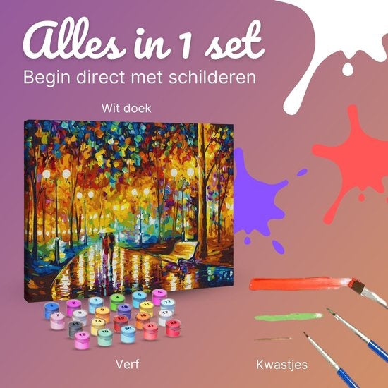 Rubye® Peinture par Numéros pour Adultes – Parc Romantique – Inclus Peinture et Pinceaux – Toile de Peinture sur Toile – Coloriage par Numéro – 40x50cm