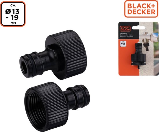 BLACK+DECKER Raccord de tuyau avec réducteur - ⌀13-19 MM - Raccord étanche - Noir