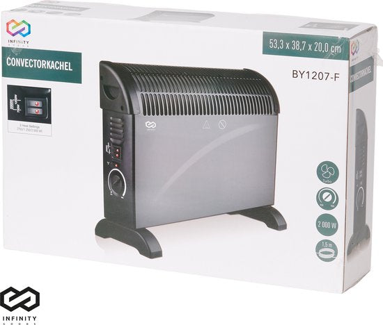 Infinity Goods Radiateur électrique - Fonction Turbo et ventilateur - 750 / 1500 / 2000W - Thermostat réglable - Radiateur - Protection contre la surchauffe - 35m² - Noir