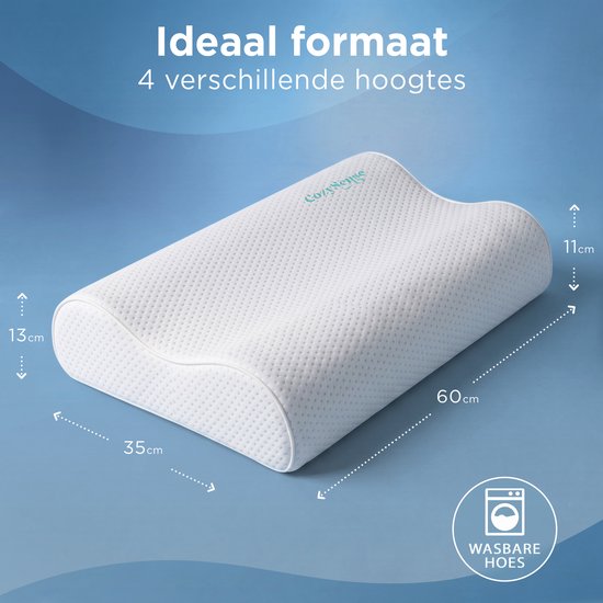 Oreiller ergonomique CozySense® - Oreiller réglable en mousse à mémoire de forme - Oreiller de sommeil en mousse à mémoire de forme - Dormir sur le côté, le dos et le ventre - Système à 3 couches - Orthopédique - Enveloppe en bambou