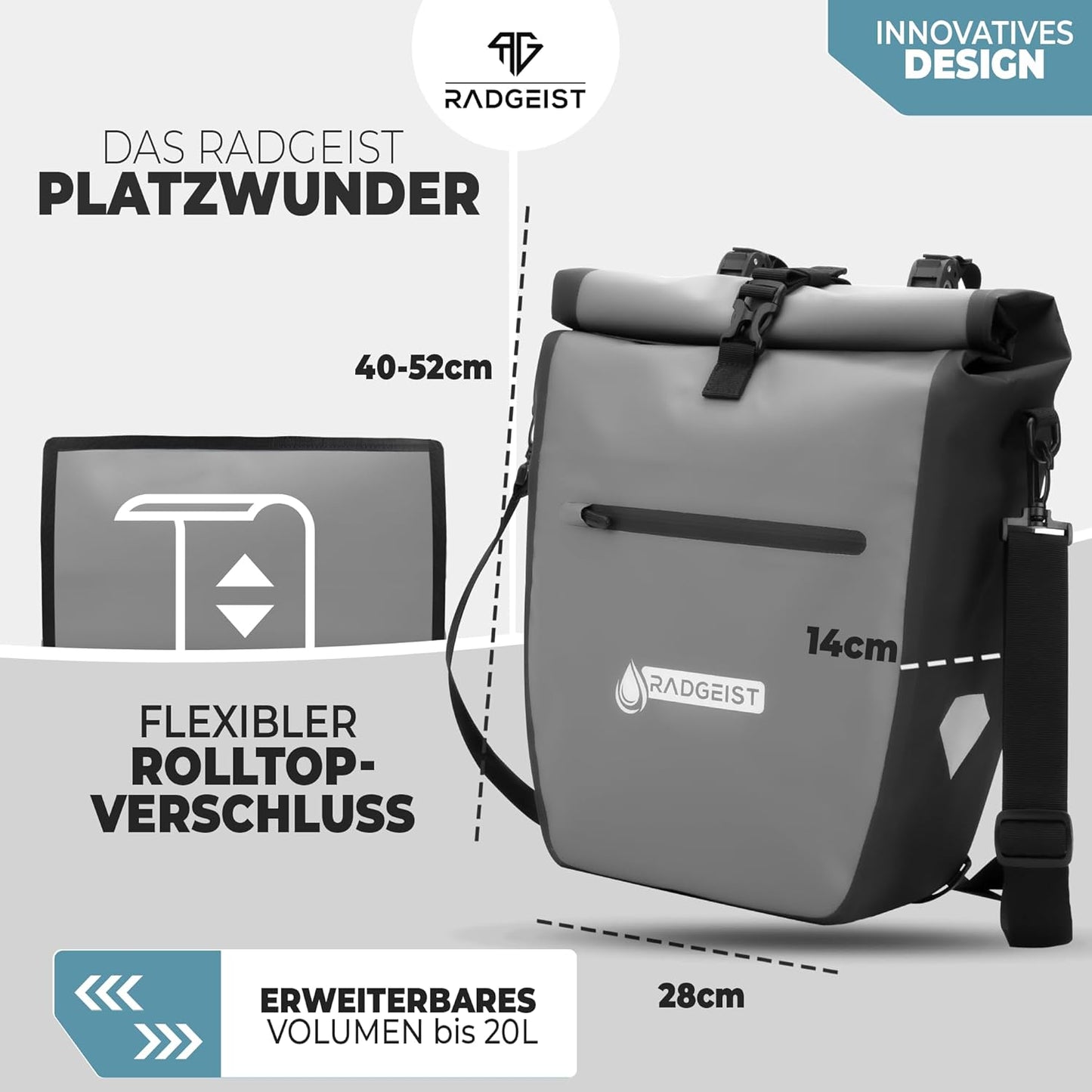 RADGEIST sacoche de vélo pour porte-bagages - sacoche de vélo pour porte-bagages - sacoche de vélo étanche et sac à bandoulière - sacoche de vélo avec réflecteurs