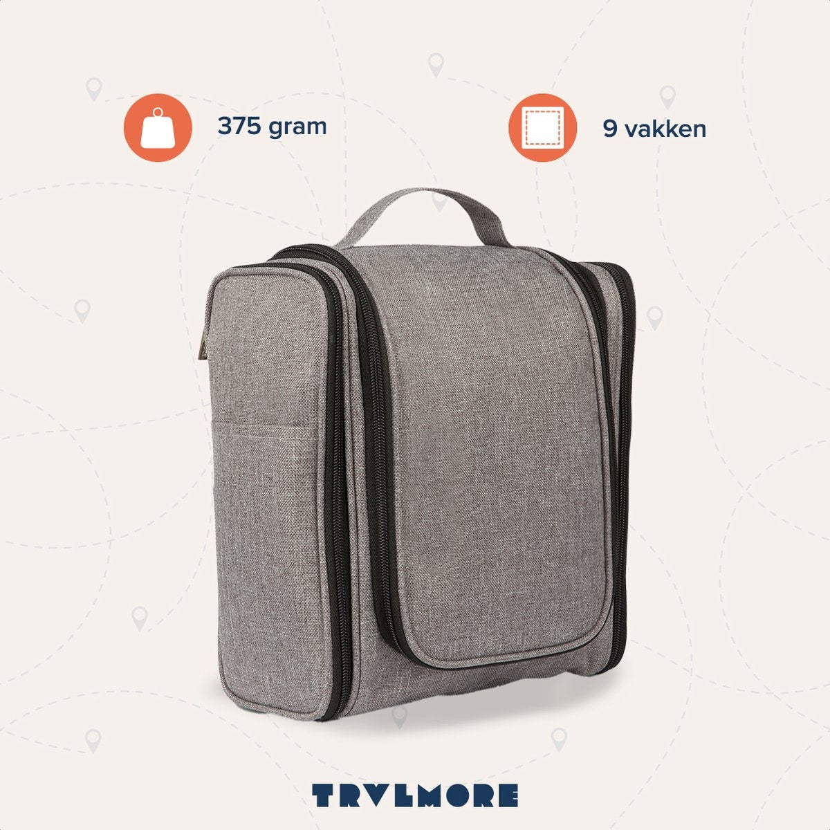 TRVLMORE Trousse de toilette XL - Suspension avec crochet - Gris