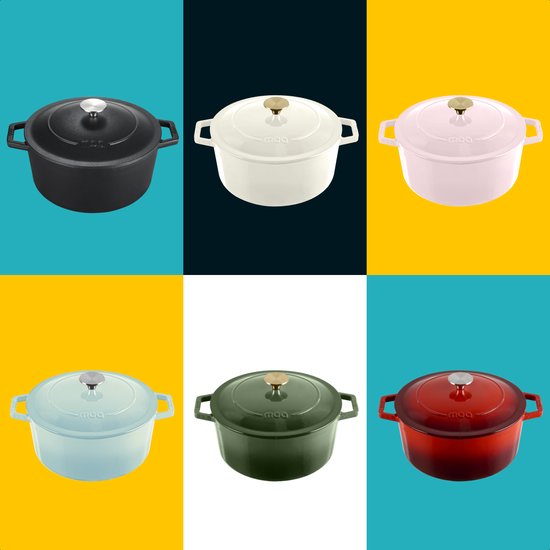 MOA Casserole en fonte - 5,7L - Pour toutes les sources de chaleur y compris l'induction - Avec couvercle - Ø 26cm - Revêtement antiadhésif - Lilas