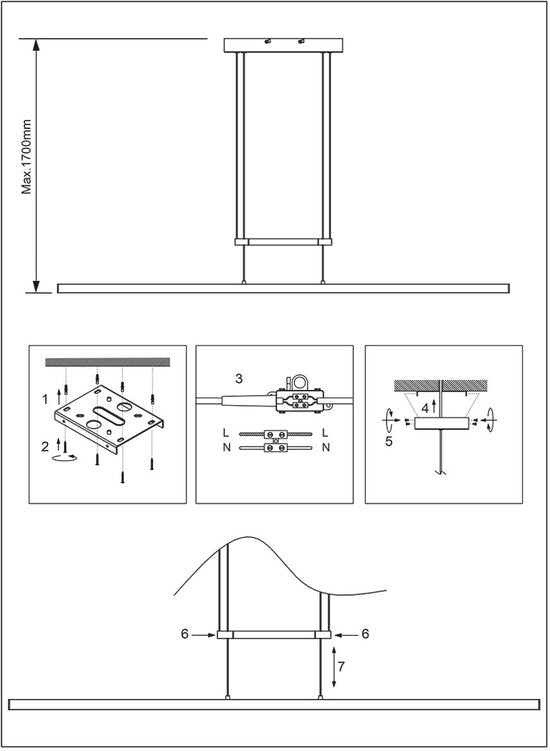 Suspension Profilo 3318ST de Steinhauer, en acier, largeur 150 cm, hauteur réglable de 110 à 170 cm, 2 100 lumens, design moderne pour une utilisation en intérieur