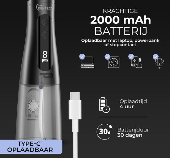 Hydropulseur Dentect - Douche nasale - Douche buccale - Nettoyeur de langue - 9 modes - Éliminateur de plaque dentaire - Embouts supplémentaires - Nettoyage des appareils orthodontiques - Éliminateur de tartre