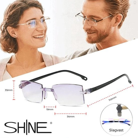 Lunettes d'ordinateur Shine Anti Blue Light 1.00 - Lunettes d'affichage multifocales - Lunettes de lecture pour femmes et hommes - Accessoires inclus