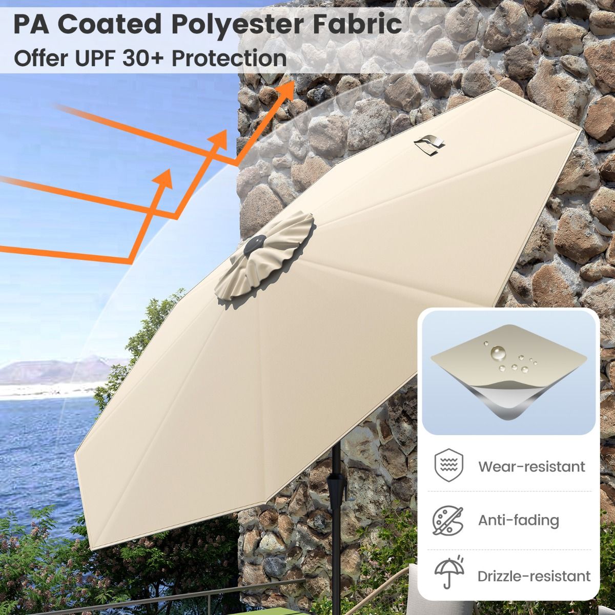 Grand parasol de terrasse Coast - Inclinable avec manivelle - Protection UV - 270 cm - beige