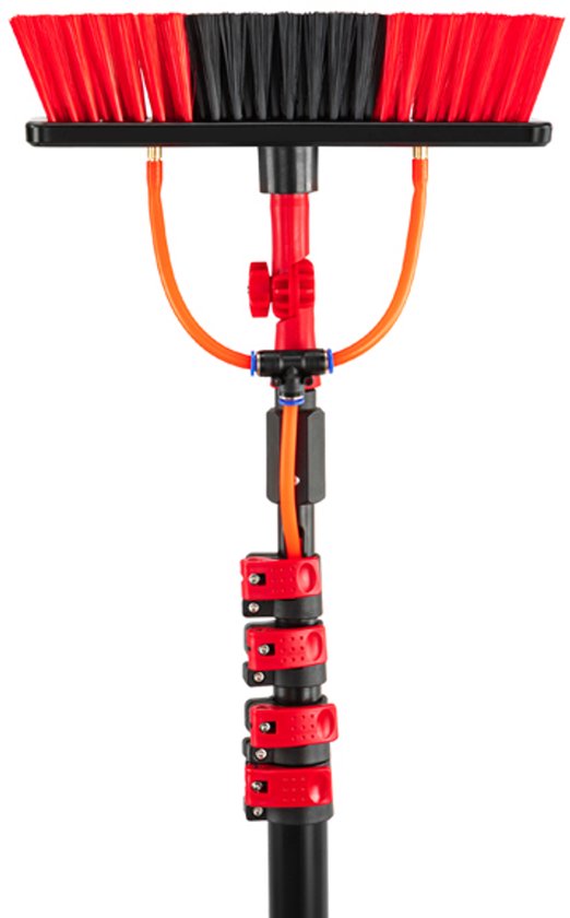 Brosse de Lavage Télescopique - Hortensus - 4,6 m – Balai de Jardin avec Adaptateur d’Angle – 29 x 7 x 10 cm - Rouge