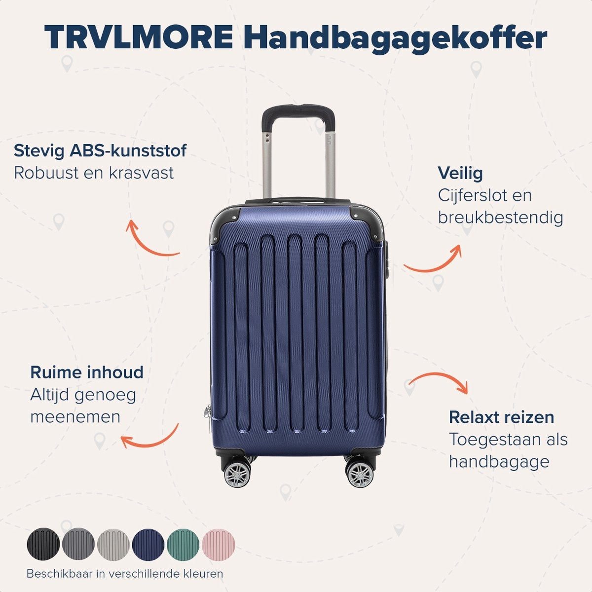 TRVLMORE Bagage à main Valise à roulettes - 54x36x20cm - 38L - Bleu foncé