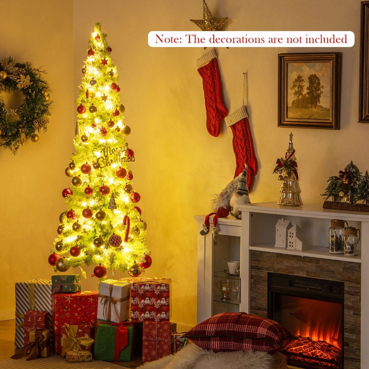 Coast Arbre de Noël artificiel avec lumières et neige - 50 x 180 cm - avec sommet pliable et 120 lumières LED blanc chaud et 8 modes d'éclairage - pour le thème de Noël et de l'hiver - PVC vert neige et métal