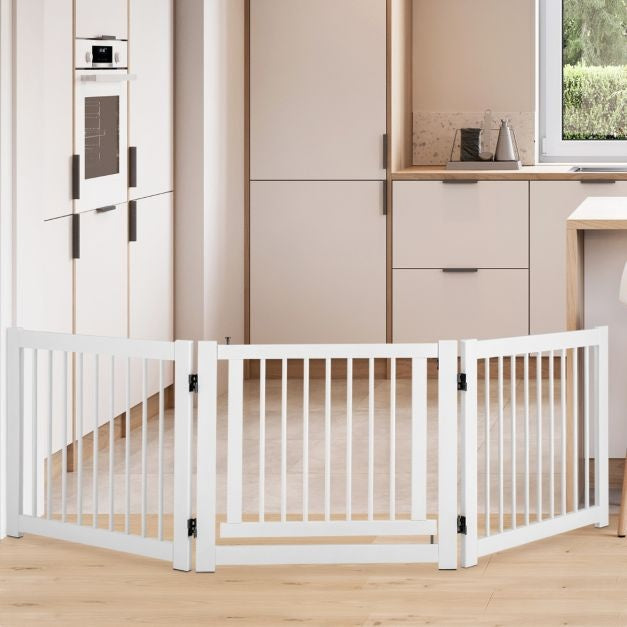 Coast grille pliante en trois parties pour chiens avec portillon en pin pour portes/étages 61 cm de haut blanc