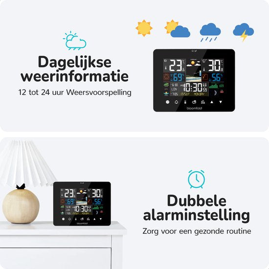 Station météo Bloomfold - Hygromètre - Humidimètre - Thermomètre d'intérieur - Pile incluse - Prévisions météo - Date & Horloge