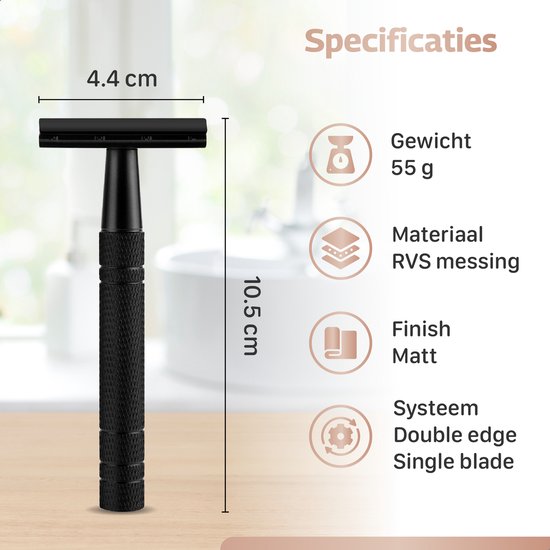 Wellshave Safety Razor Black - Stainless Steel + 20 Razors - Women & Men - Razor - Safety Razor - Double Edge - Single Blade