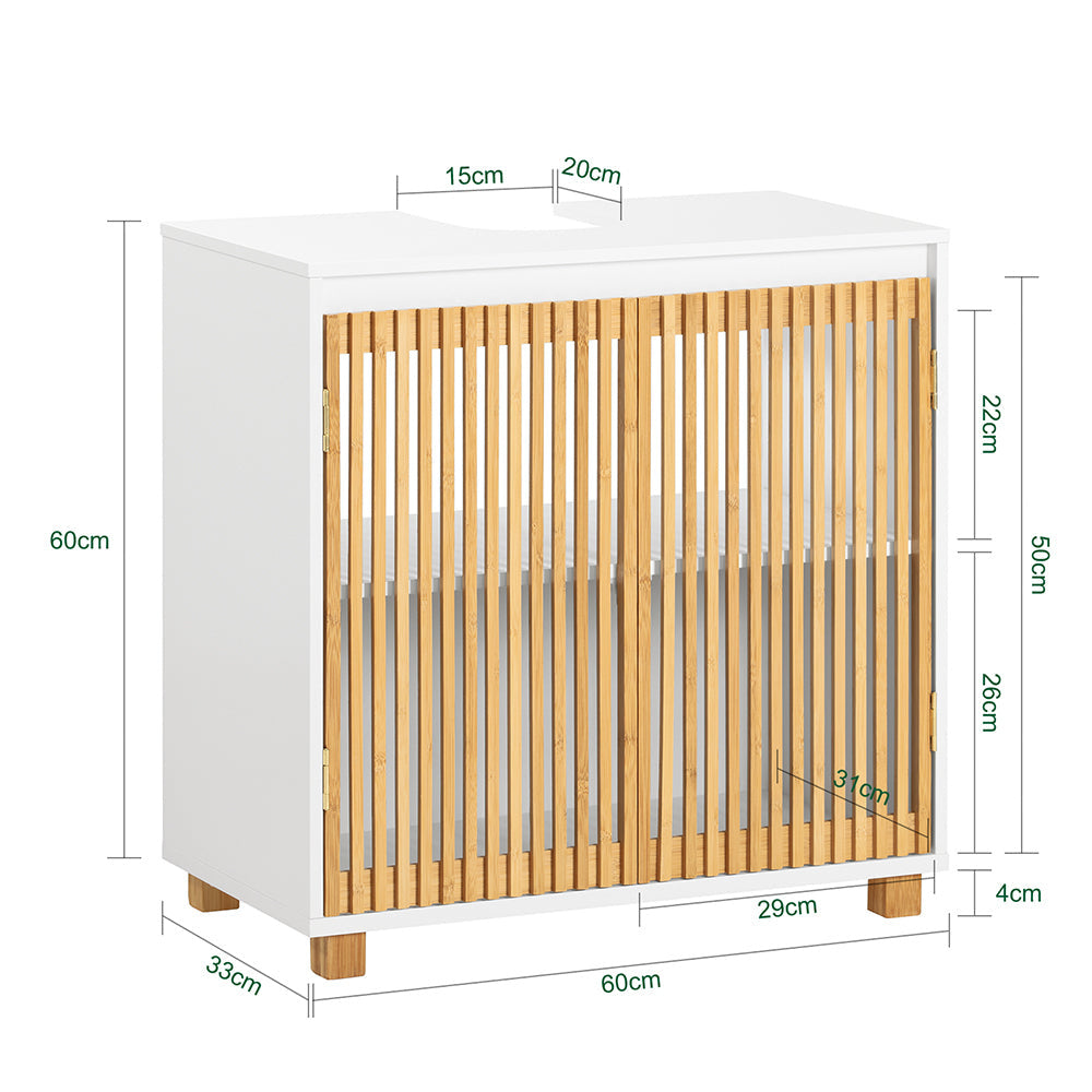 SoBuy BZR125-W Meuble bas pour évier - Blanc - 2 portes - 60x33x60cm